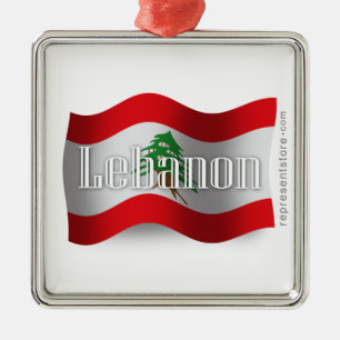 Lebanon Waving Flag Metal Tree Decoration