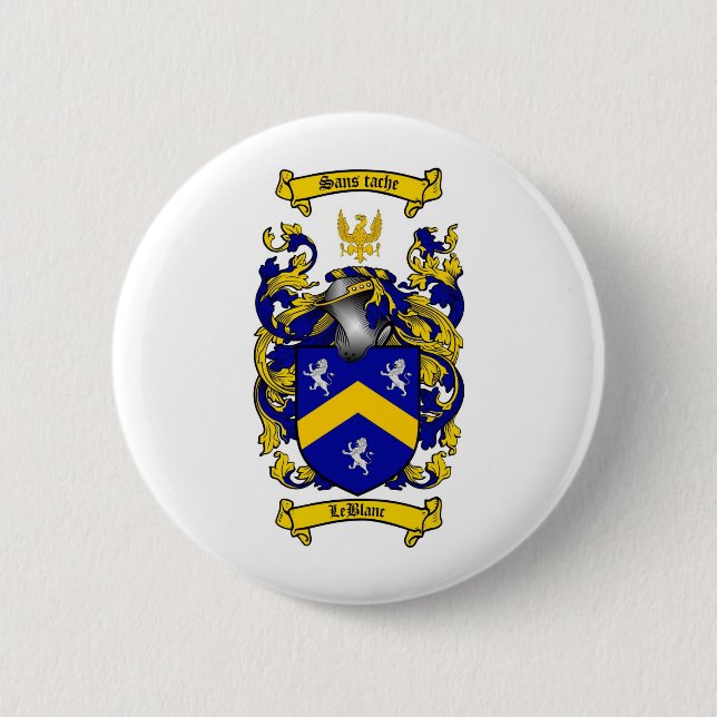 LEBLANC FAMILY CREST -  LEBLANC COAT OF ARMS 6 CM ROUND BADGE (Front)