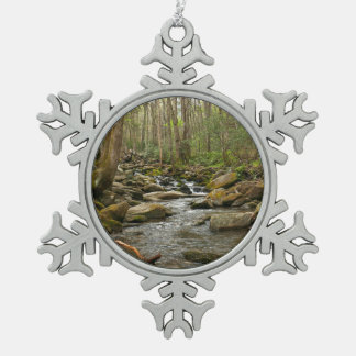 LeConte Creek at Great Smoky Mountains Snowflake Pewter Christmas Ornament