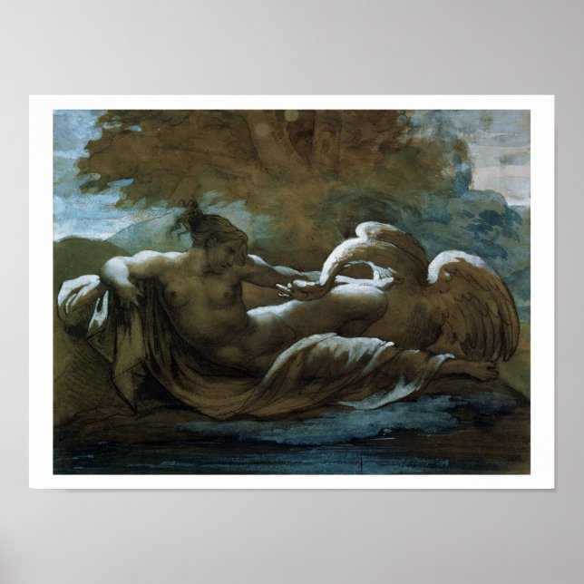 Leda and the Swan (black chalk and w/c) Poster (Front)