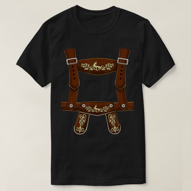 Lederhosen Suspenders Oktoberfest costume Bavarian T-Shirt (Design Front)
