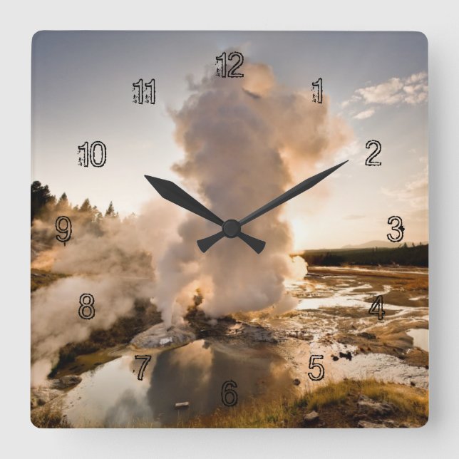 Ledge Geyser, Norris Geyser Basin Square Wall Clock (Front)
