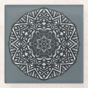 Ledras - Charcoal Mandala Glass Coaster
