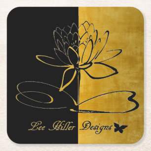 Lee Hiller Designs Accents Black Brushed Gold Square Paper Coaster