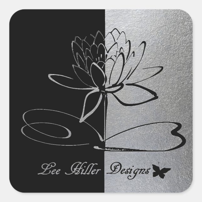 Lee Hiller Designs Logo Accents Black & Stainless Square Sticker (Front)