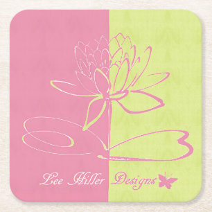Lee Hiller Designs Logo Accents Pink Green Square Paper Coaster