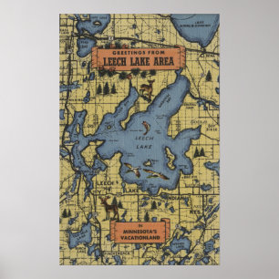Leech Lake Area, Minnesota - Large Letter Scenes Poster