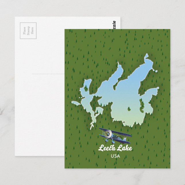 Leech lake Travel map Postcard (Front/Back)