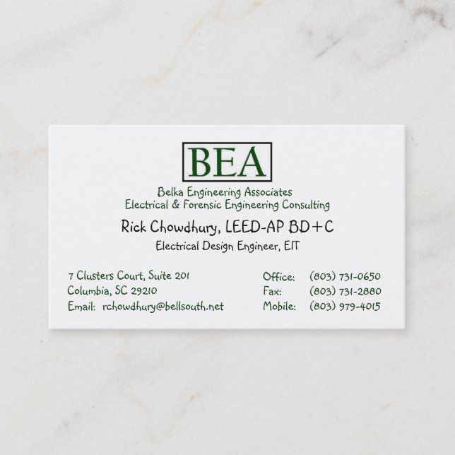 LEED Accredited Professional Business Card (Front)
