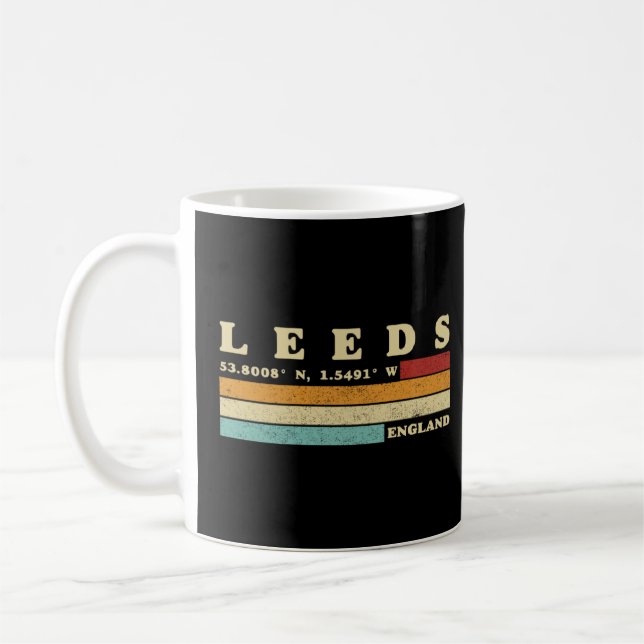 Leeds England UK City Retro Longitude Latitude  Coffee Mug (Left)