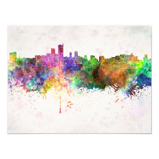 Leeds skyline in watercolor background photo print (Front)