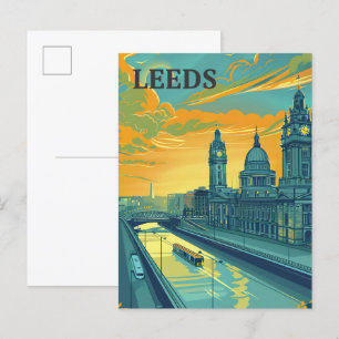 Leeds Yorkshire Vintage Retro Travel Illustration Postcard