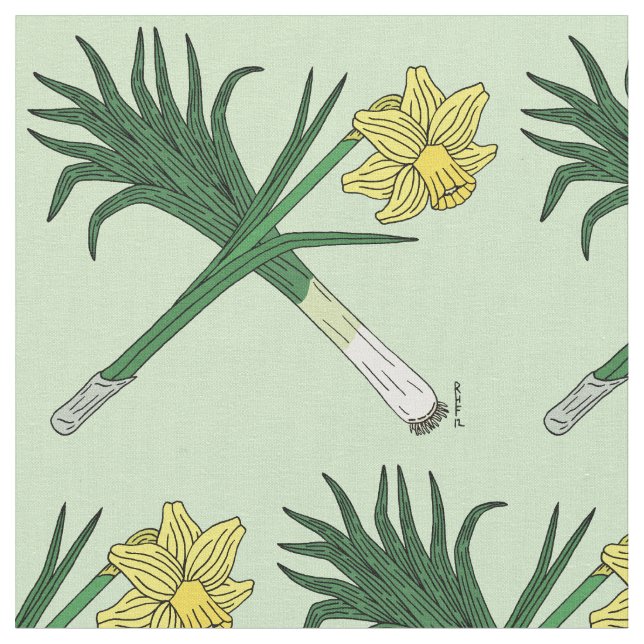 Leek and Daffodil Crossed Fabric (Close Up)