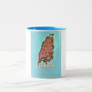 Lefkada Greece travel poster. Two-Tone Coffee Mug