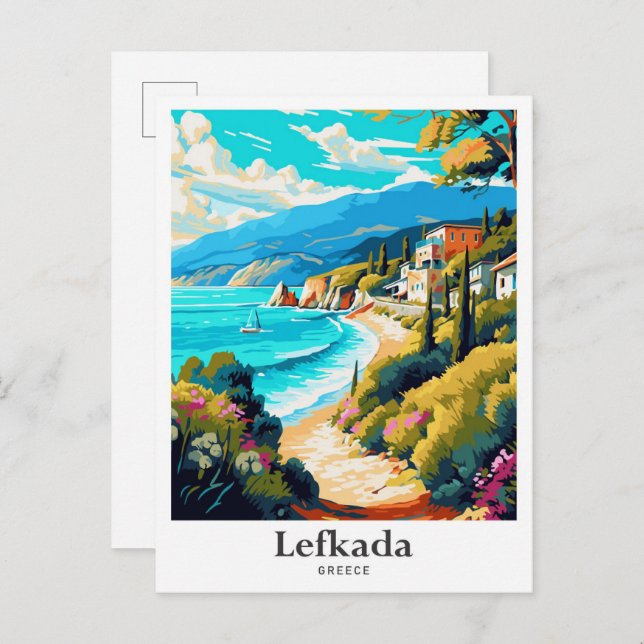 Lefkada Greece Travel Potrait Illustration Postcard (Front/Back)