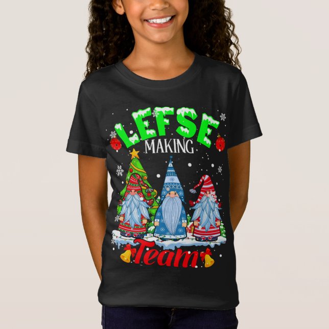Lefse Making Team Christmas Gnomes Norwegian Lefse T-Shirt (Front)