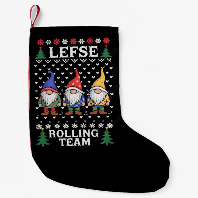 Lefse Rolling Team Christmas Baking Gnome Xmas  Small Christmas Stocking (Front)