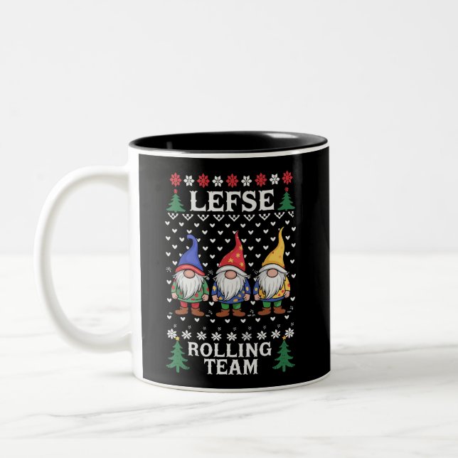 Lefse Rolling Team Christmas Baking Gnome Xmas  Two-Tone Coffee Mug (Left)