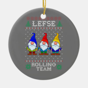 Lefse Rolling Team, Christmas Baking Tomte Gnome Ceramic Tree Decoration