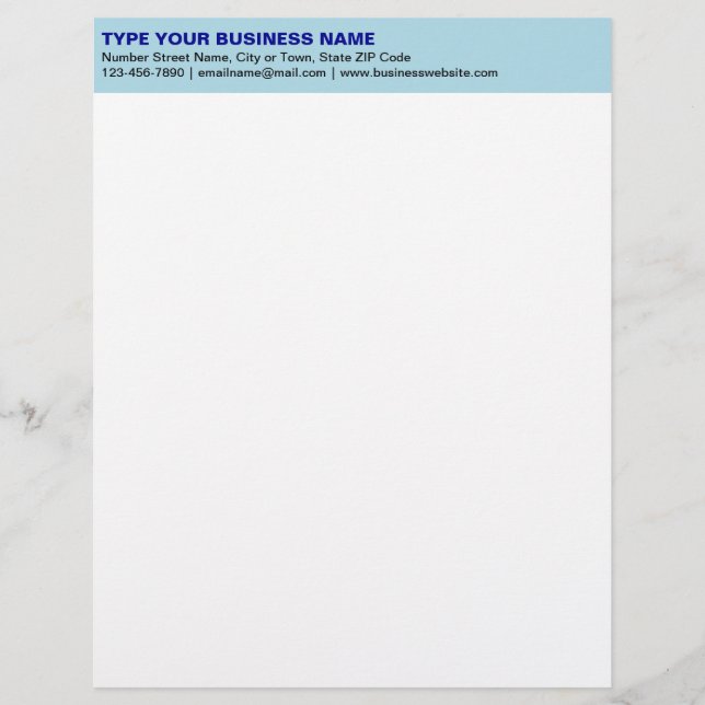Left Aligned Plain Texts on Light Blue Heading of Custom Letterhead (Front)