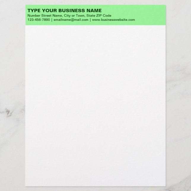 Left Aligned Plain Texts on Light Green Heading of Custom Letterhead (Front)
