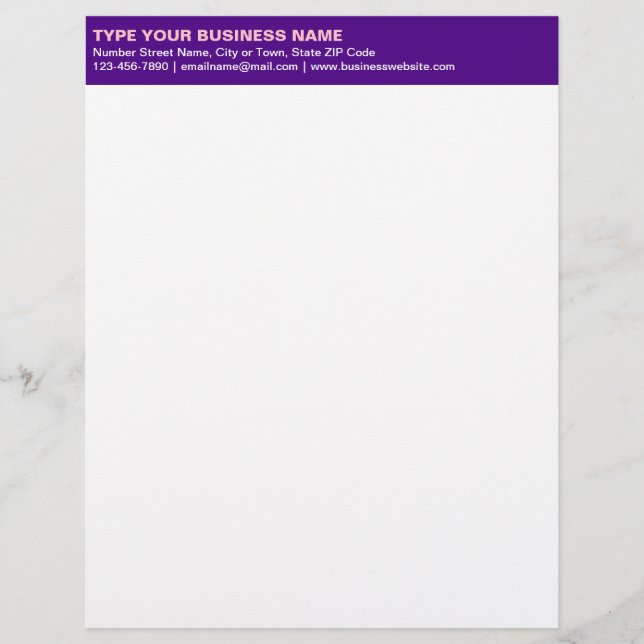 Left Aligned Plain Texts on Purple Heading of Custom Letterhead (Front)