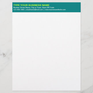 Left Aligned Plain Texts on Teal Green Heading of Custom Letterhead