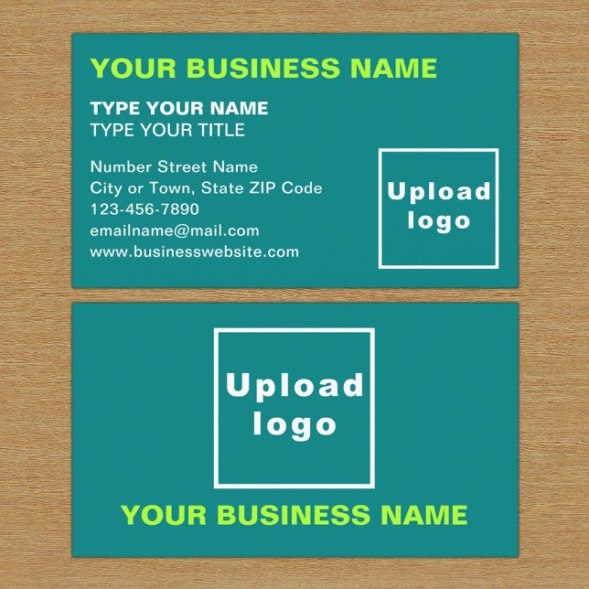 Left Aligned Style Teal Green Business Card (The front and back of the teal green business card)