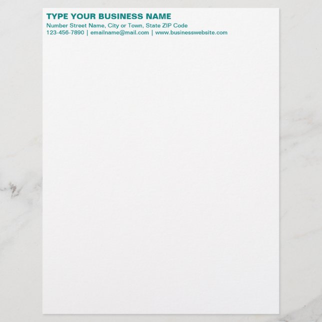 Left Aligned Teal Green Plain Texts Heading of Custom Letterhead (Front)