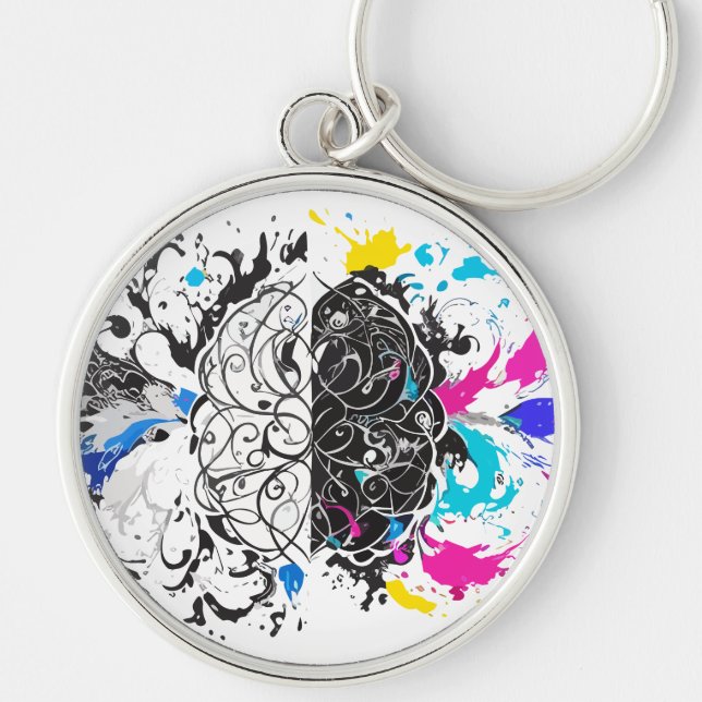 Left Brain vs Right Brain Creative Artwork Key Ring (Front)