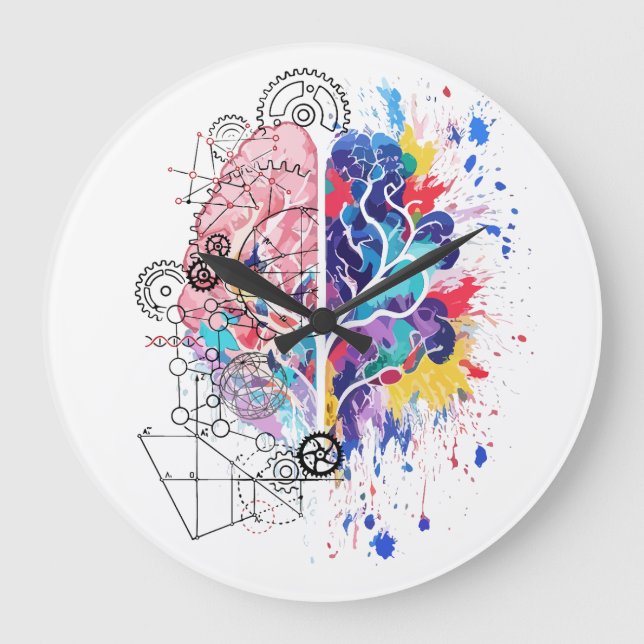 Left Brain vs Right Brain Creative Artwork Large Clock (Front)