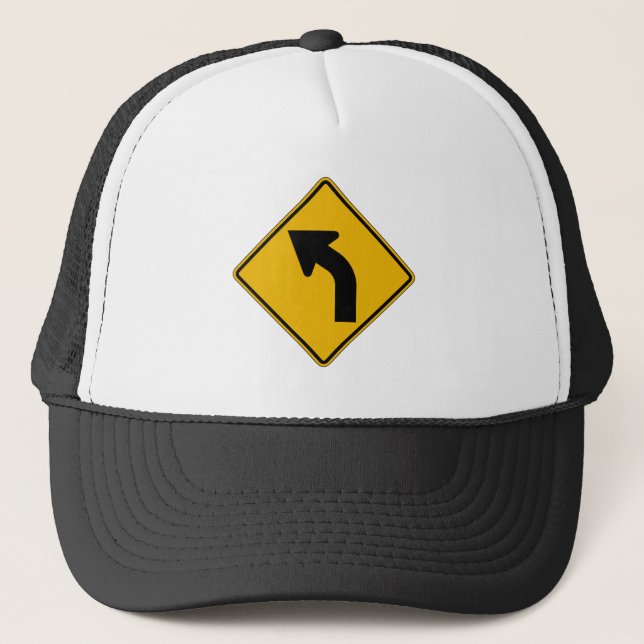 Left Curve, Traffic Warning Sign, USA Trucker Hat (Front)