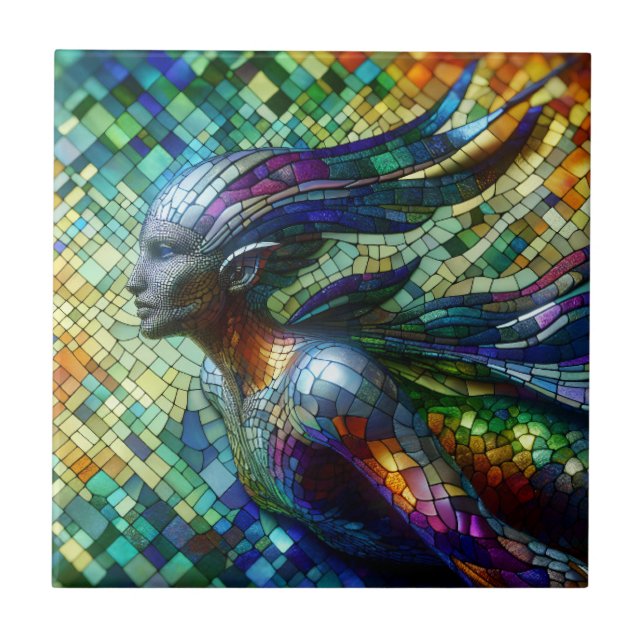 Left Facing Mosaic Mermaid Tile (Front)
