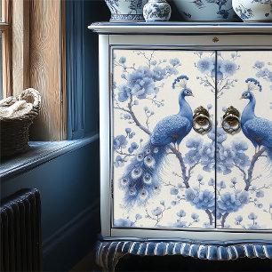 Left Floral Branches Blue Delft Peacock Decoupage Tissue Paper