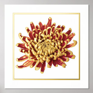 Left Foil Accent Red & Gold Mum Print Poster