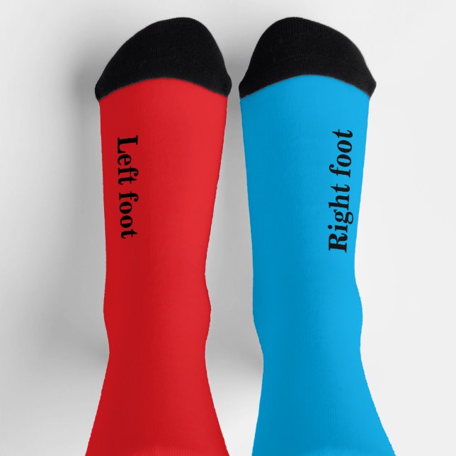 Left Foot and Right Foot Red Blue Solid Colour Socks (Top)