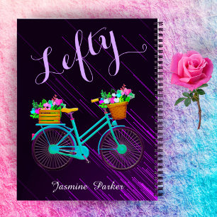 Left-Handed Floral Bike Purple Custom School Girls Notebook