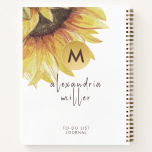 Left-Handed Sunflower Monogram To-Do List Journal