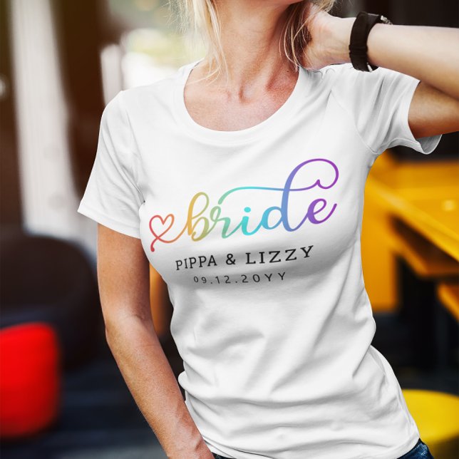 Left Heart Rainbow Bride LGBT Wedding T-Shirt (Creator Uploaded)
