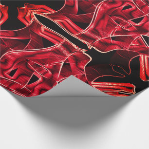 Leftover 'neon' red tape crossed and overlapped wrapping paper