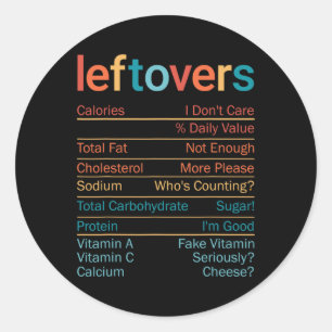 Leftovers Nutrition Facts Recipe Funny Thanksgivin Classic Round Sticker