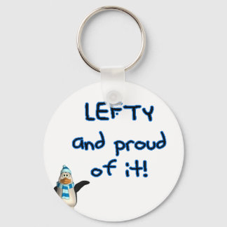 Lefty and Proud! With penguin in blue & black Key Ring