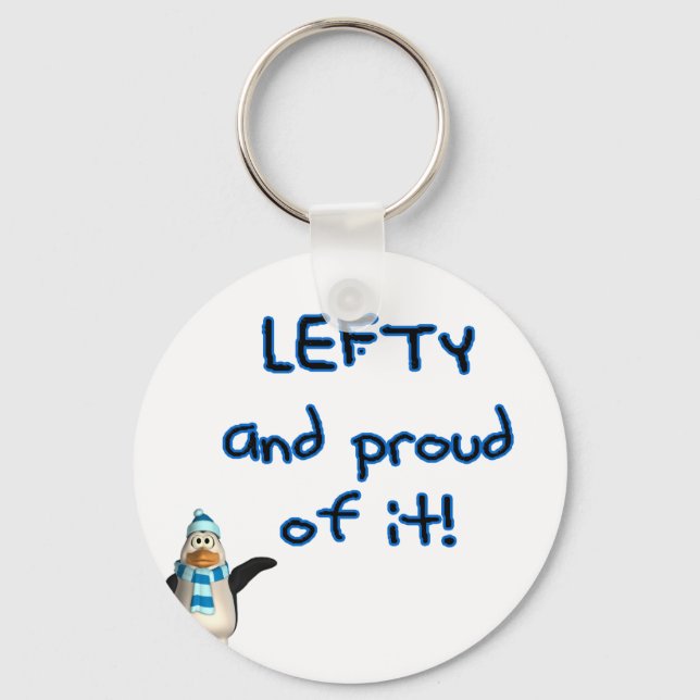 Lefty and Proud! With penguin in blue & black Key Ring (Front)