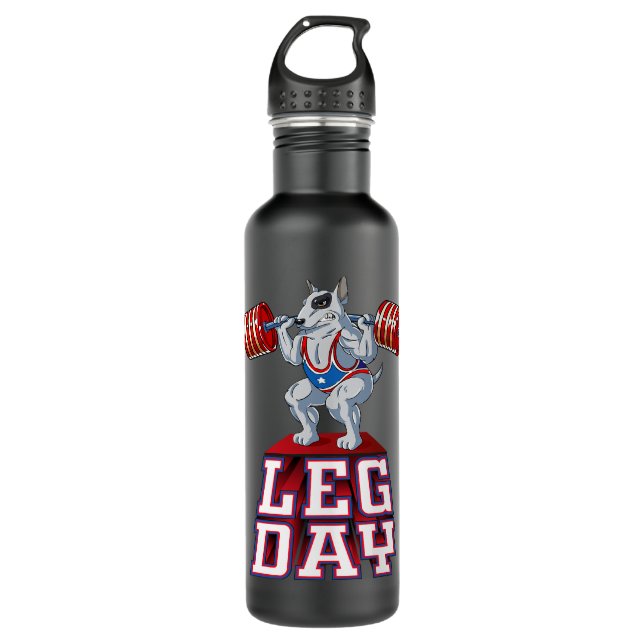 Leg Day bull terrier Weight Lifting Squat Gym 351 710 Ml Water Bottle (Front)