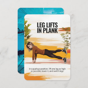 Leg Lifts in Plank Fitness Card with Blue Backing