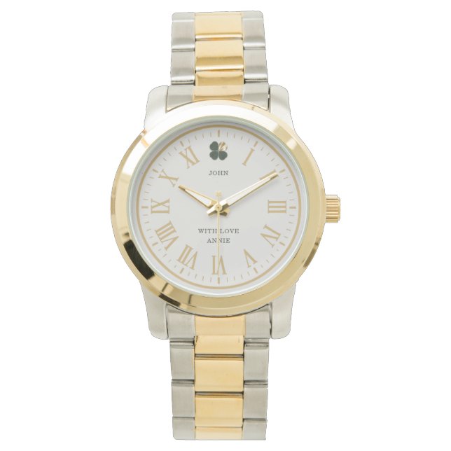 Legacy Gold Clover Custom Mens Anniversary Gift Watch (Front)