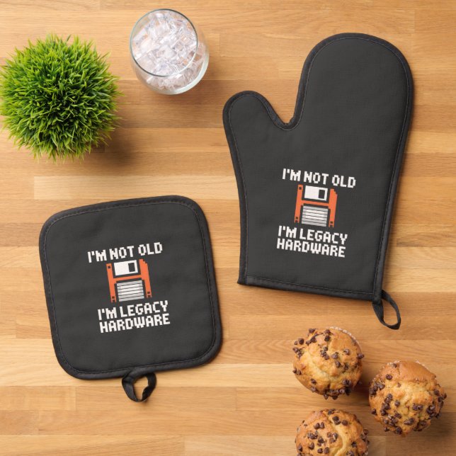 Legacy Hardware Retro Pixel Art Kitchen Oven Mitt & Pot Holder Set (Top Down)