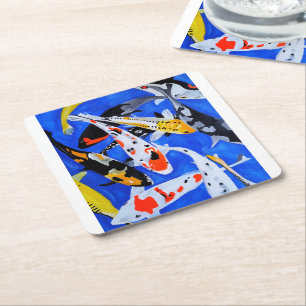 Legacy of the Japanese Koi Painting by Alfred Fox Square Paper Coaster