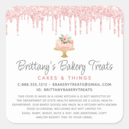 Legal Blush Pink Bakery Cake Glitter Drips Dessert Square Sticker