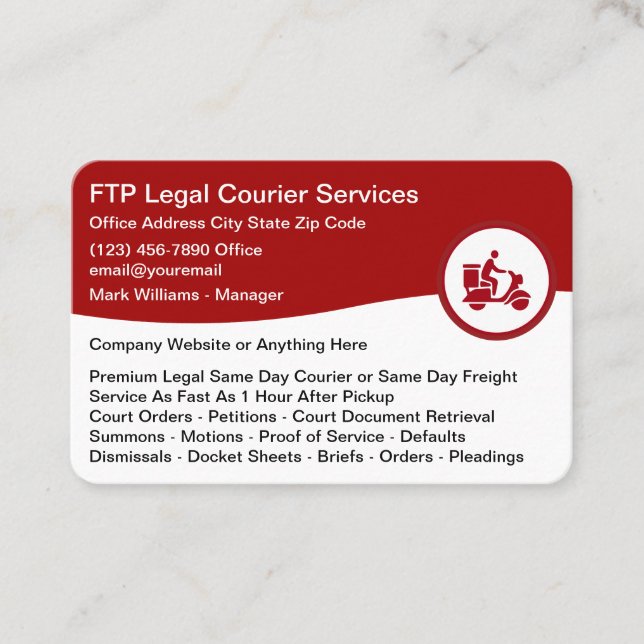 Legal Courier Services Business Cards (Front)